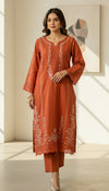 Terracotta Orange Emboridered Chikankari-style 3PC suit