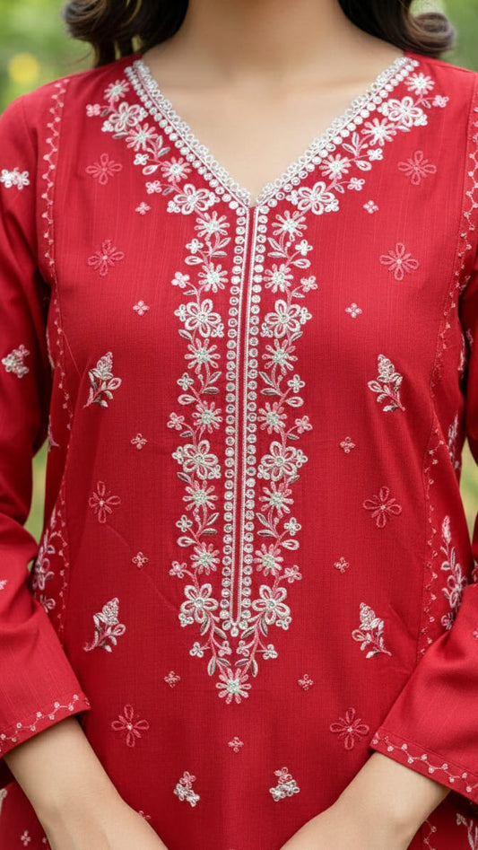 Scarlet Floral grace Embroidered Suit - 3 piece