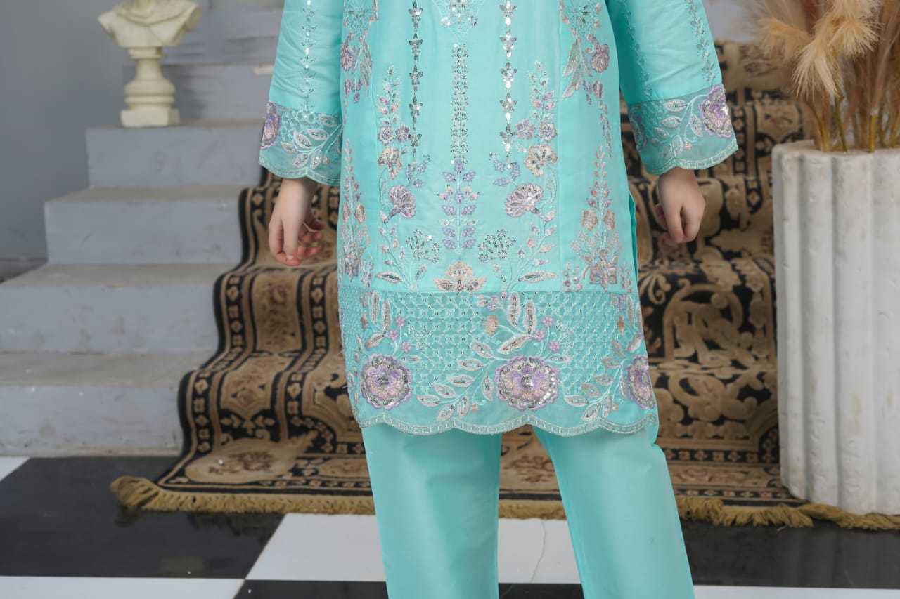 Turquoise Blossom 3 Piece Suit