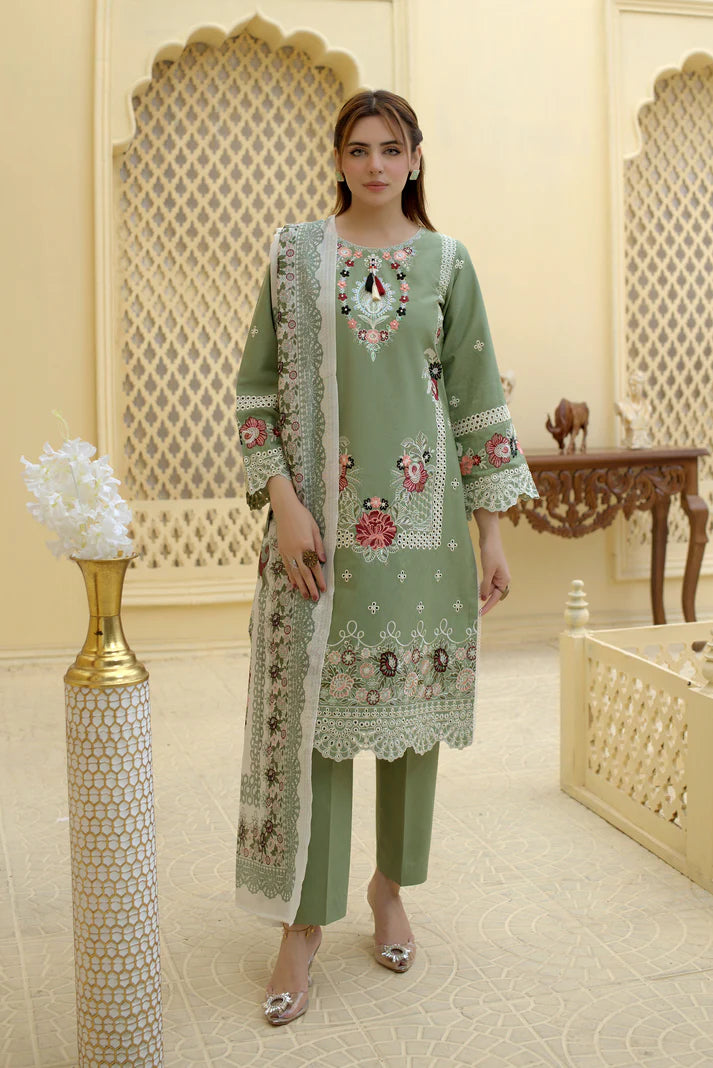 3 Piece Cambric Suit-Embroidered