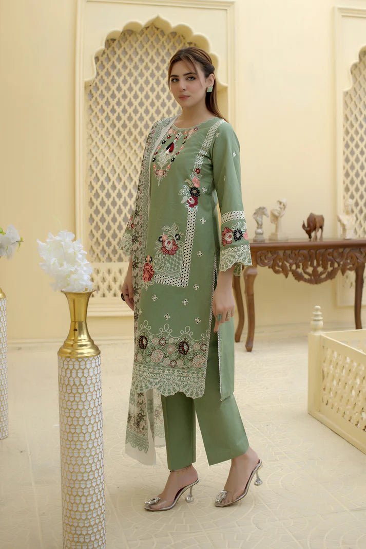 3 Piece Cambric Suit-Embroidered