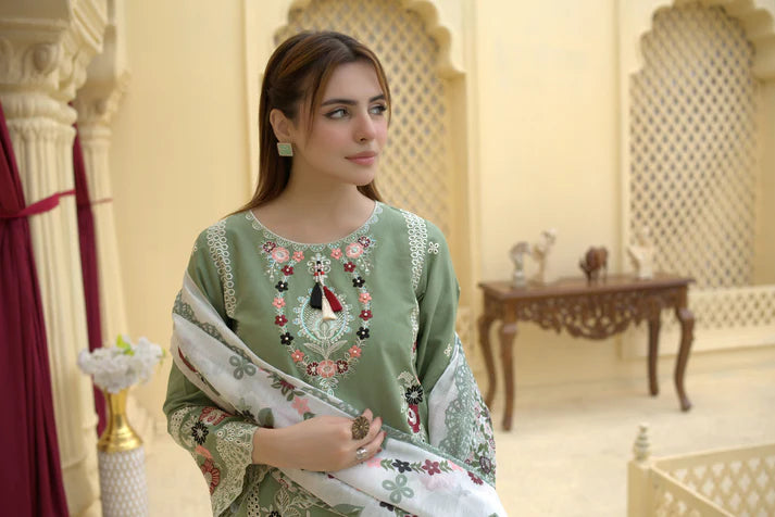 3 Piece Cambric Suit-Embroidered