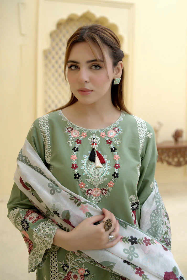 3 Piece Cambric Suit-Embroidered