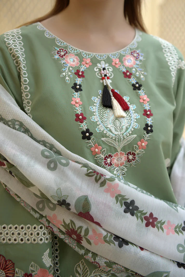 3 Piece Cambric Suit-Embroidered