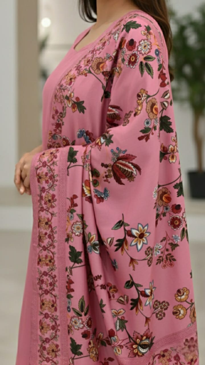 Elegant Rose Embroidered 3-Piece suit