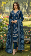 Deep Blue Embroidered Suit - 3Pc
