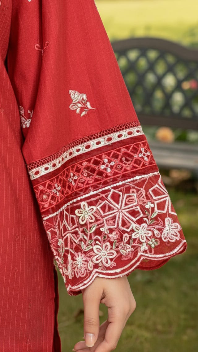 Scarlet Floral grace Embroidered Suit - 3 piece