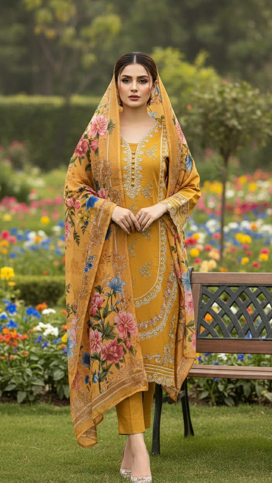 Vintage Mustard floral suit - 3 piece