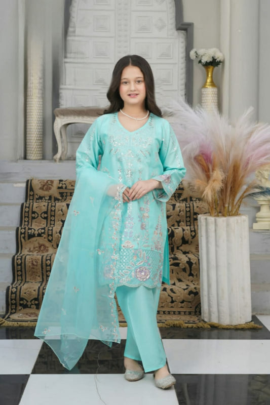Turquoise Blossom 3 Piece Suit